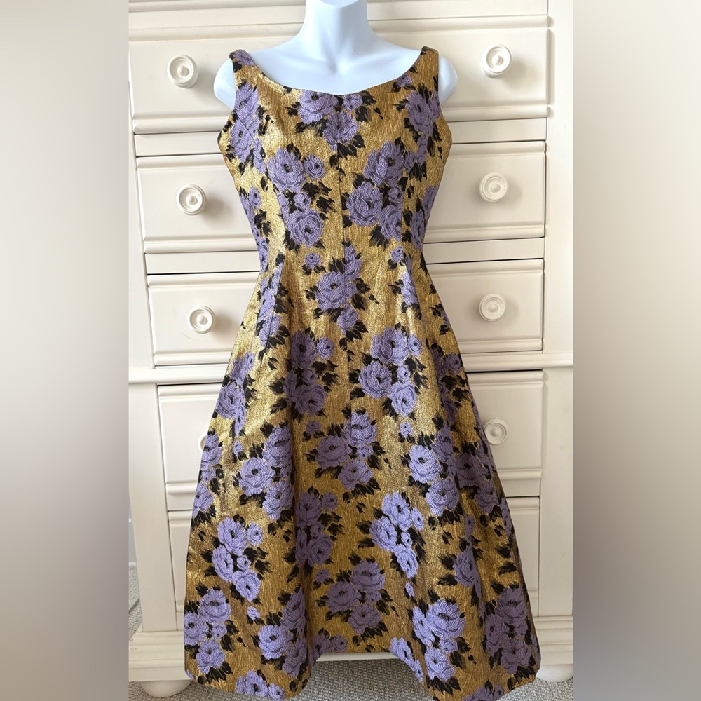 Vintage stunning Frank Usher London dress- 1950s-60s? Floral Gold and Purple